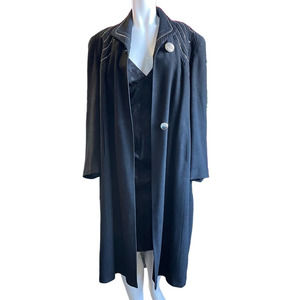 Vintage 80s Black Full Length XL Trench Coat Metal Stud Details Punk Emo Grunge